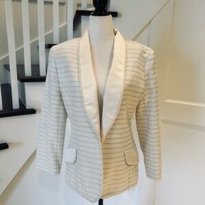 ALFRED SUNG Vintage Pastel Tweed Blazer with Cream Trim